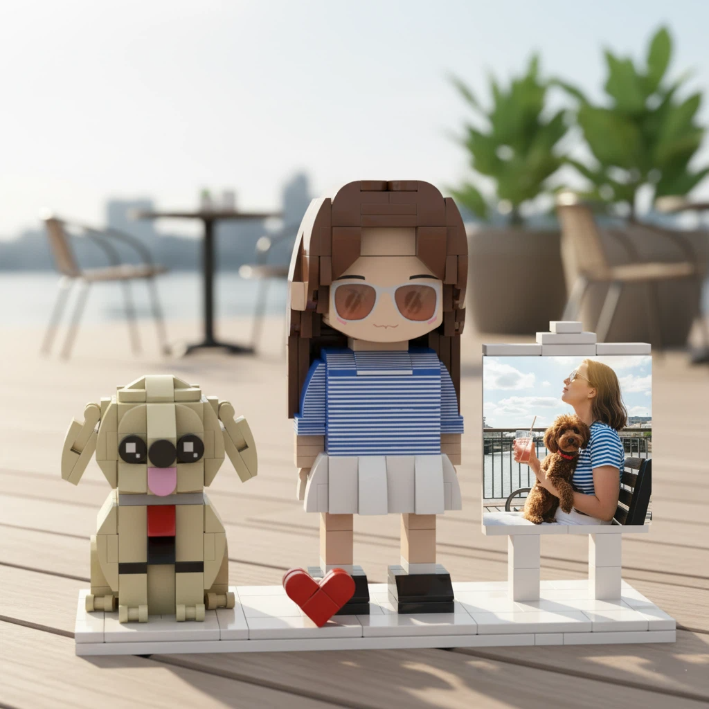 Personalized Brick Couple Figurines with Photo Display - Birthday Valentine Anniversary Gift