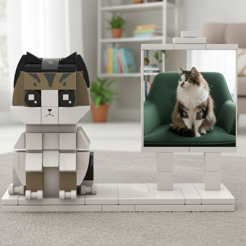 Custom Pet brick Figurine – Personalized Memorial Gift with Photo Display – Brick Keepsake