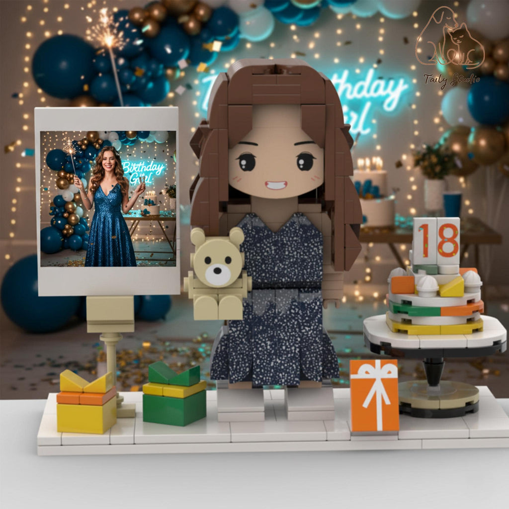 Custom Mini Brick Figurine with Photo Board – Unique Birthday gift