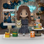 Custom Mini Brick Figurine with Photo Board – Unique Birthday gift