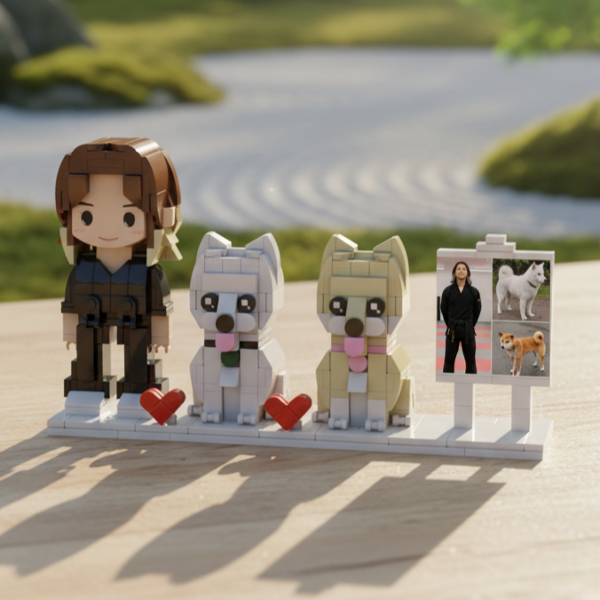 Personalized Brick Couple Figurines with Photo Display - Birthday Valentine Anniversary Gift