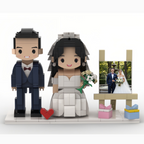 Custom Wedding Couple Brick Figurines with Photo Frame – Personalized Bride & Groom Wedding Gift, Bridal Shower, Anniversary Keepsake