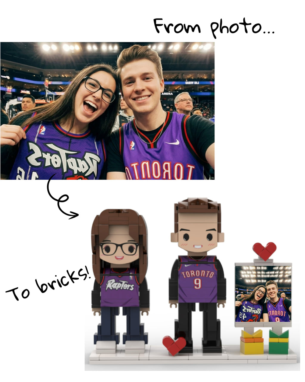 Custom Brick Couple Figurine from Photo, Personalized 3D Building Block Toy Mini Figure, Unique Wedding Anniversary Gift with Display Frame