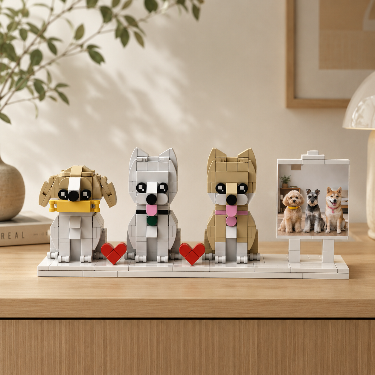 Personalized Brick Couple Figurines with Photo Display - Birthday Valentine Anniversary Gift