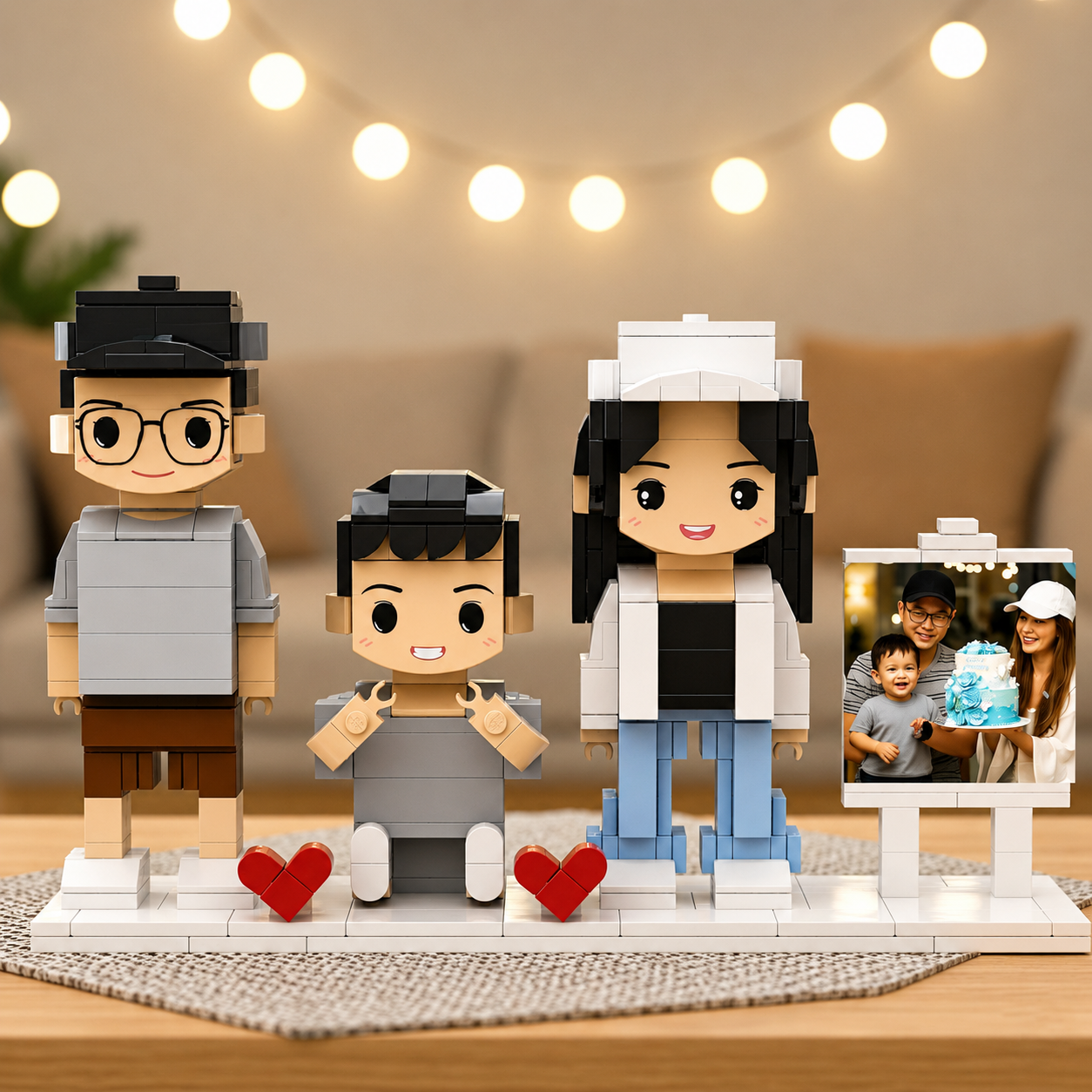 Personalized Brick Couple Figurines with Photo Display - Birthday Valentine Anniversary Gift