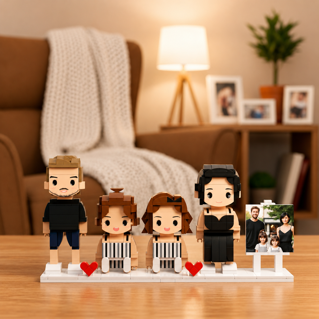 Personalized Brick Couple Figurines with Photo Display - Birthday Valentine Anniversary Gift