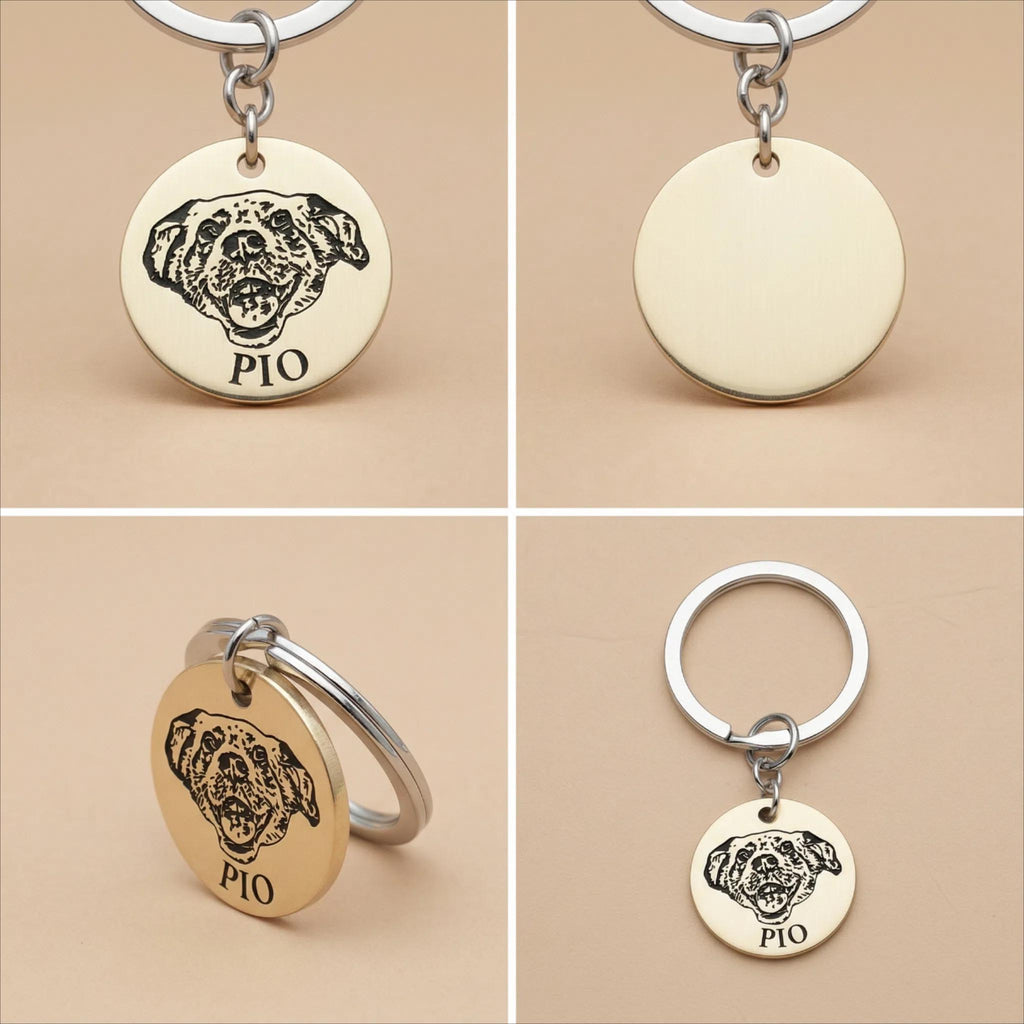 Personalized Pet Keychain – Engraved Portrait, Memorial Gift for Dog or Cat Lovers