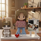 Custom Brick Dog Figurine with Photo Board – Gift for Pet Lovers & Unique Keepsake