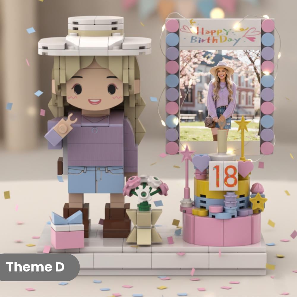 Custom Brick Figurine with Photo Display – Personalized Birthday Gift