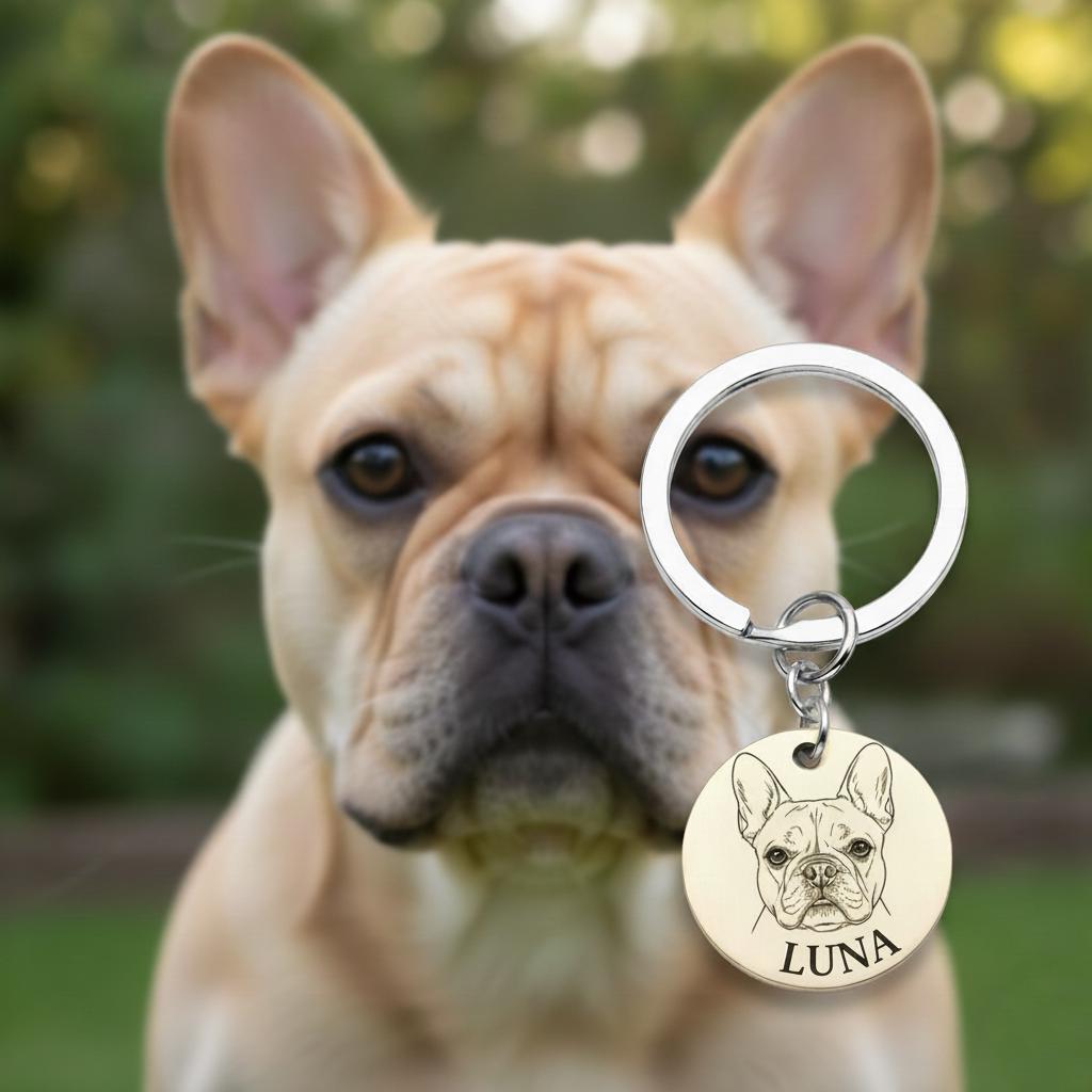 Personalized Pet Keychain – Engraved Portrait, Memorial Gift for Dog or Cat Lovers