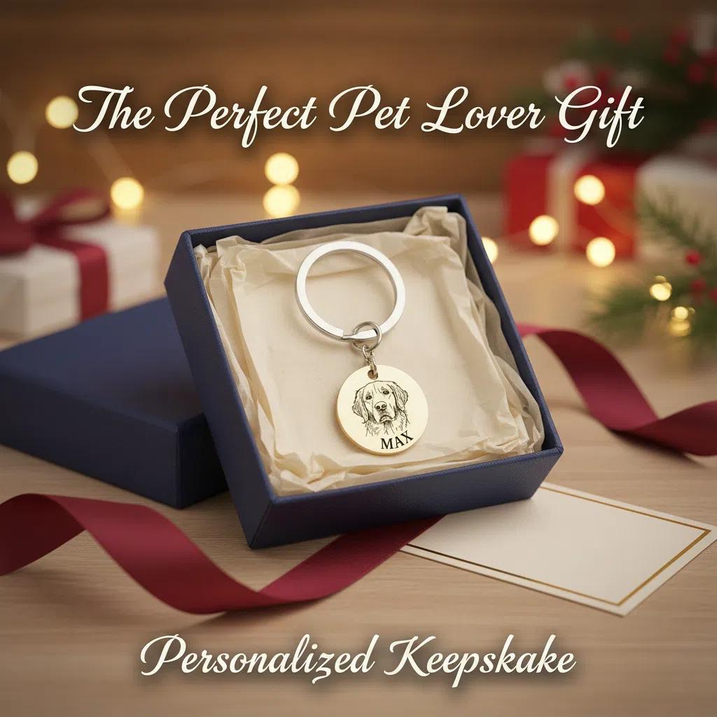 Personalized Pet Keychain – Engraved Portrait, Memorial Gift for Dog or Cat Lovers
