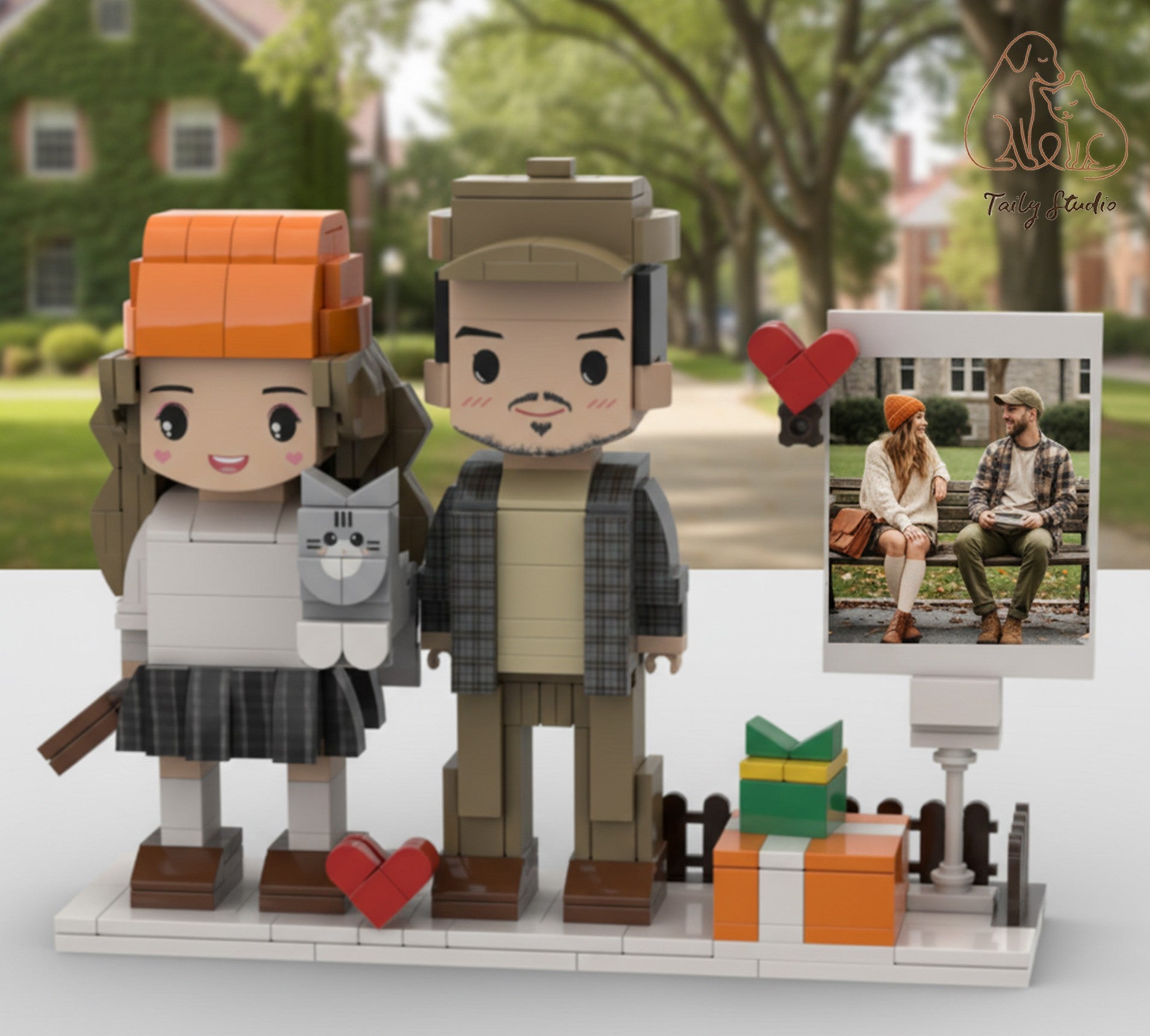 Custom Brick Family Figurines with Photo Board – Unique Keepsake Gift