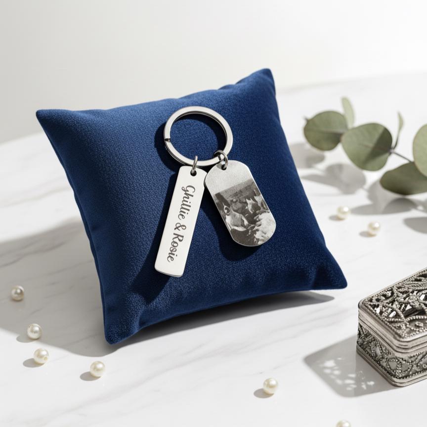 Personalized Pet Photo Keychain, Custom Engraved Memorial Keepsake