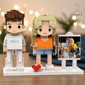 Personalized Brick Couple Figurines with Photo Display - Birthday Valentine Anniversary Gift