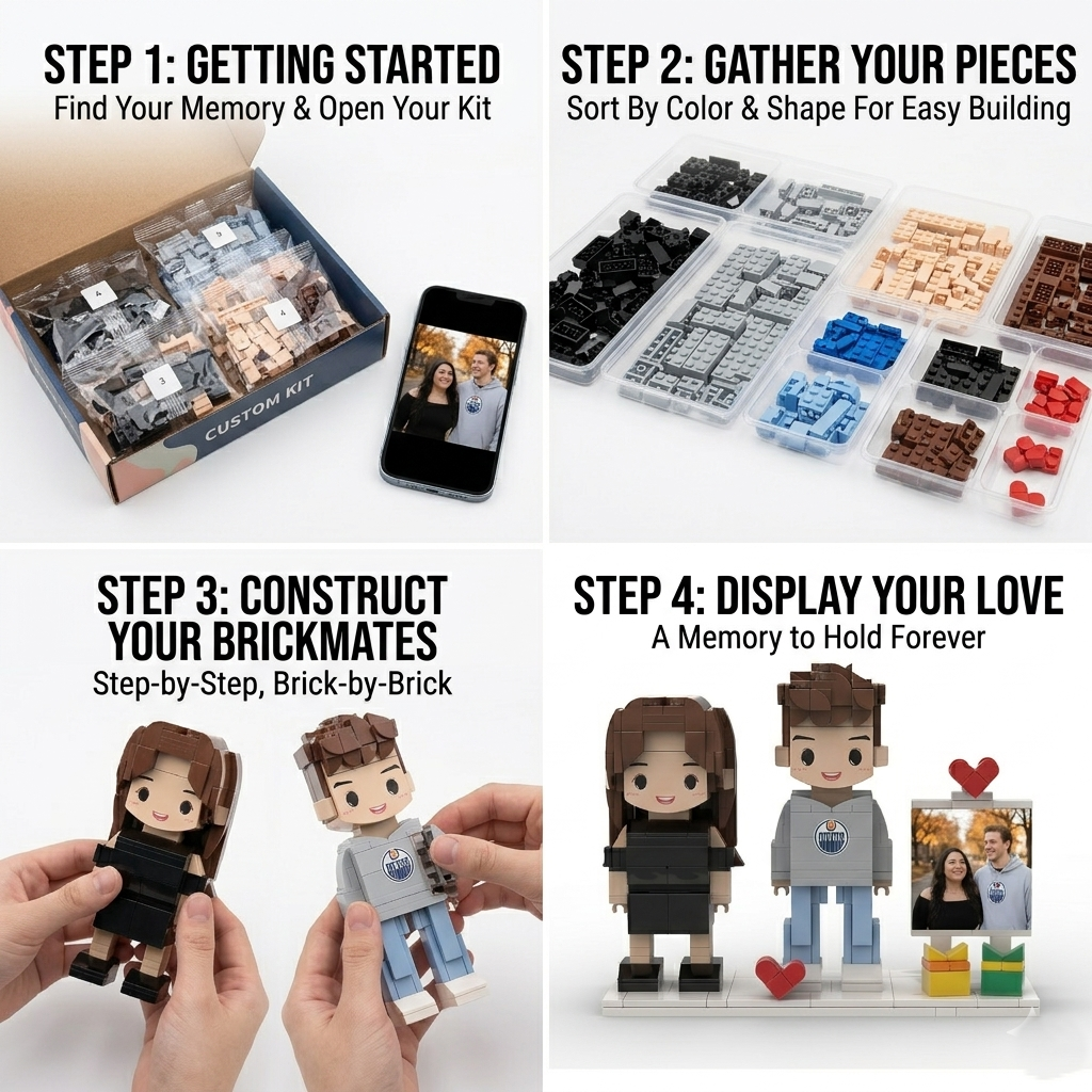 Custom Brick Couple Figurine from Photo, Personalized 3D Building Block Toy Mini Figure, Unique Wedding Anniversary Gift with Display Frame