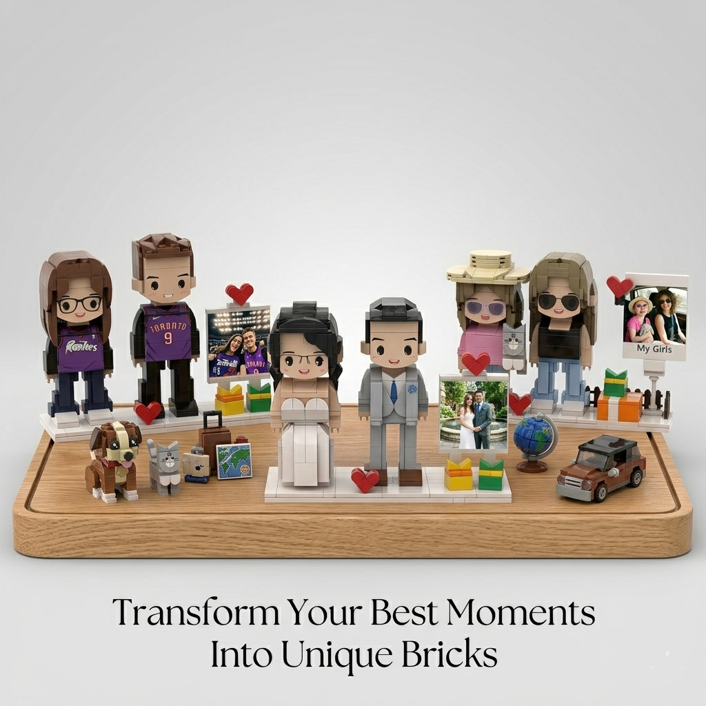 Custom Brick Couple Figurine from Photo, Personalized 3D Building Block Toy Mini Figure, Unique Wedding Anniversary Gift with Display Frame