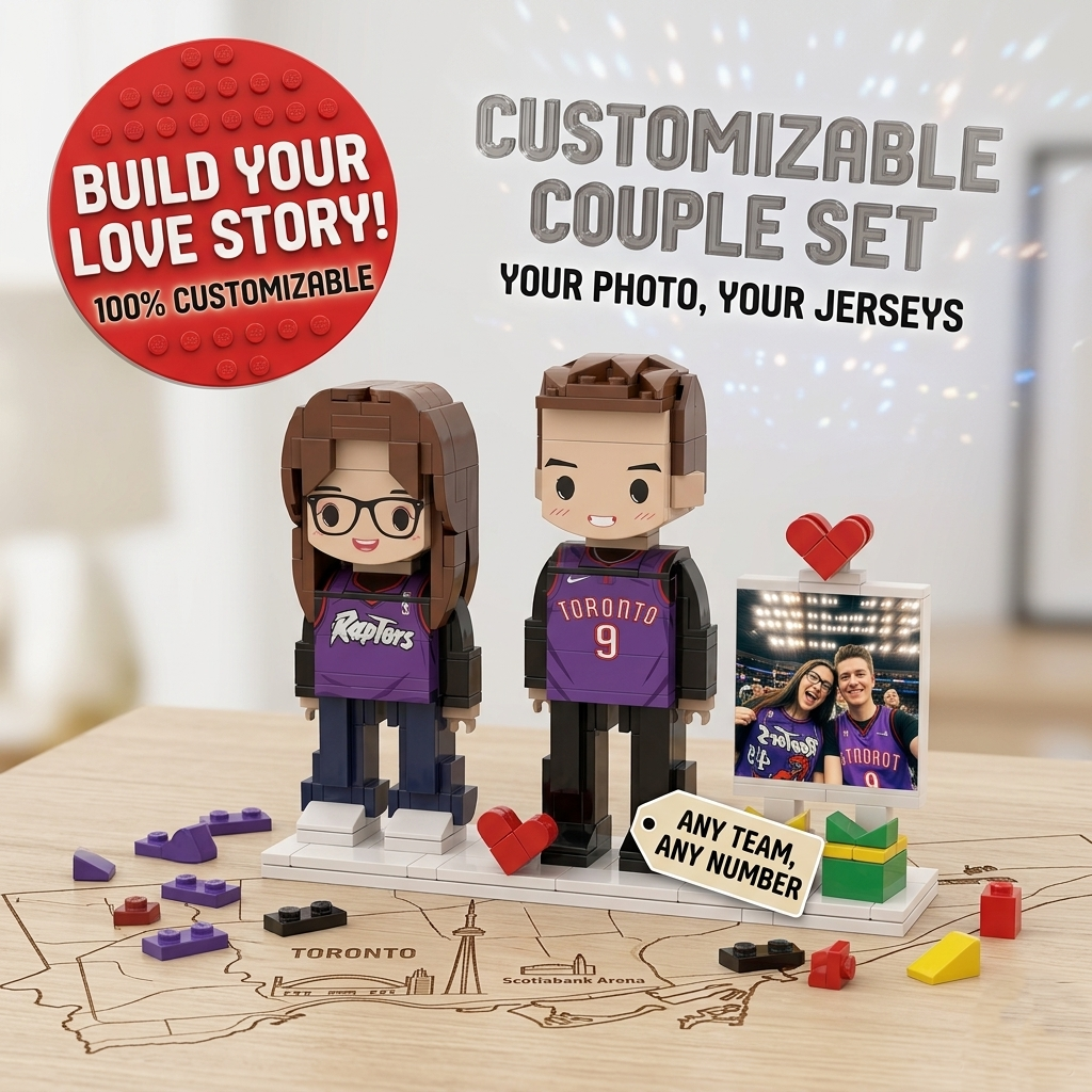 Personalized Brick Couple Figurines with Photo Display - Birthday Valentine Anniversary Gift