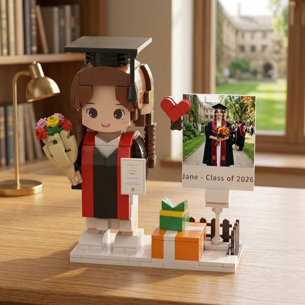 Personalized Graduation Brick Figure – Custom Mini Block Portrait, Unique Graduation Gift