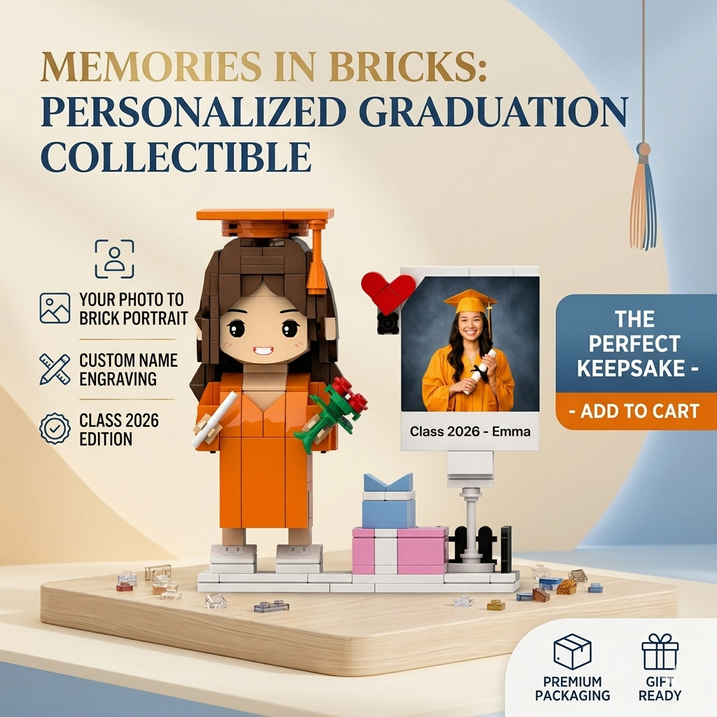 Personalized Graduation Brick Figure – Custom Mini Block Portrait, Unique Graduation Gift