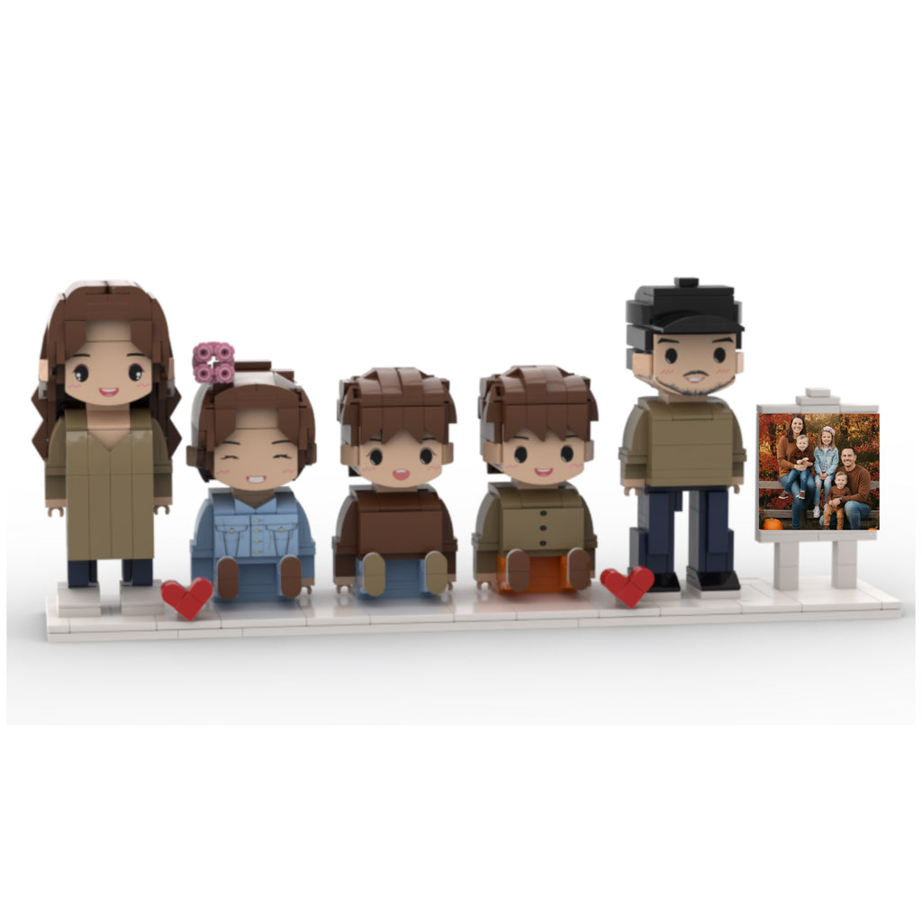 Custom Brick Family Figurines with Photo Board – Unique Keepsake Gift