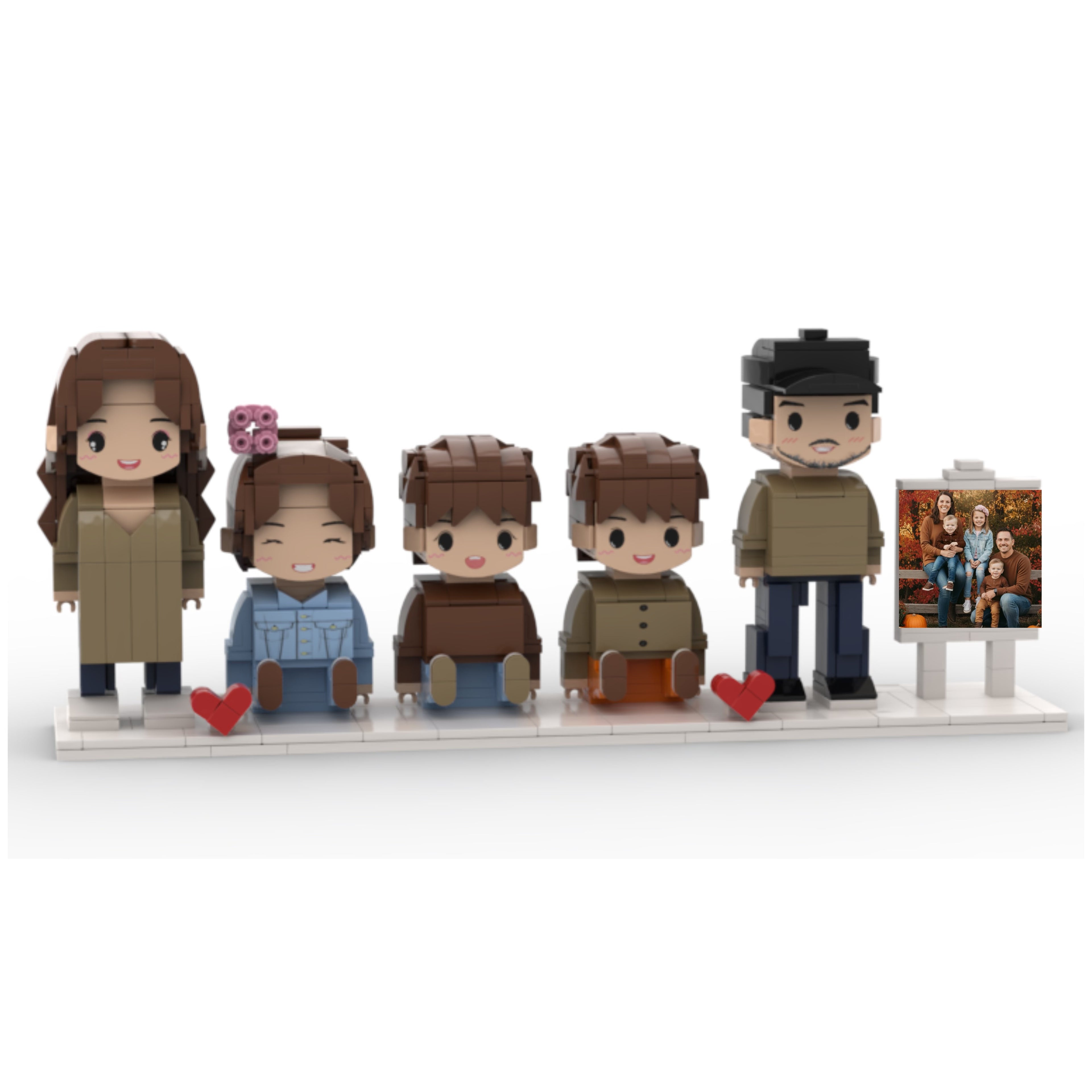 Custom Brick Family Figurines with Photo Board – Unique Keepsake Gift