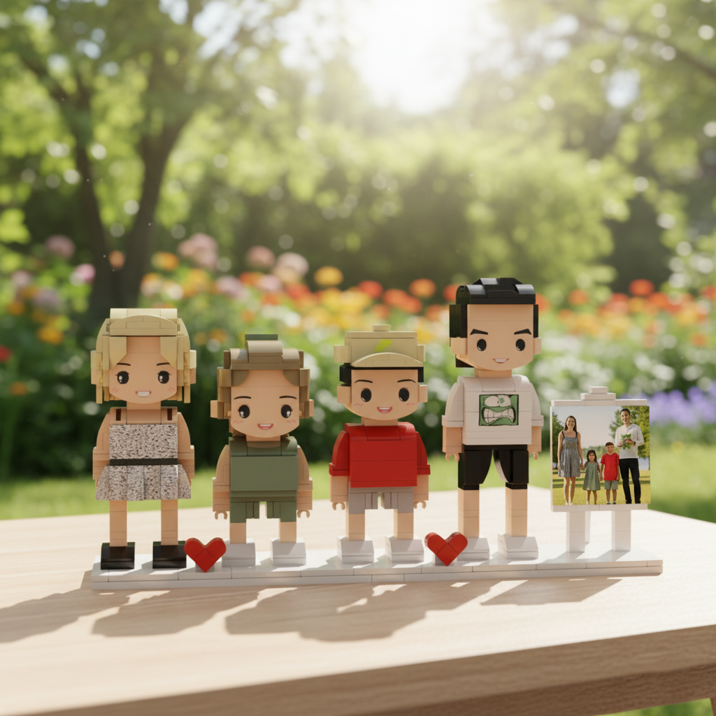 Personalized Brick Couple Figurines with Photo Display - Birthday Valentine Anniversary Gift