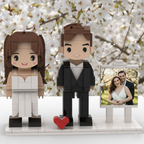 Custom Wedding Couple Brick Figurines with Photo Frame – Personalized Bride & Groom Wedding Gift, Bridal Shower, Anniversary Keepsake