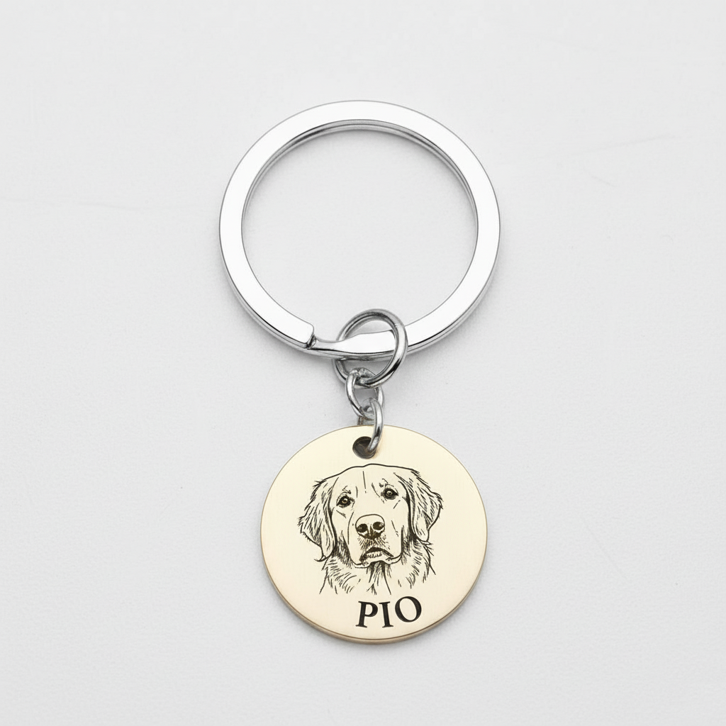 Personalized Pet Keychain – Engraved Portrait, Memorial Gift for Dog or Cat Lovers