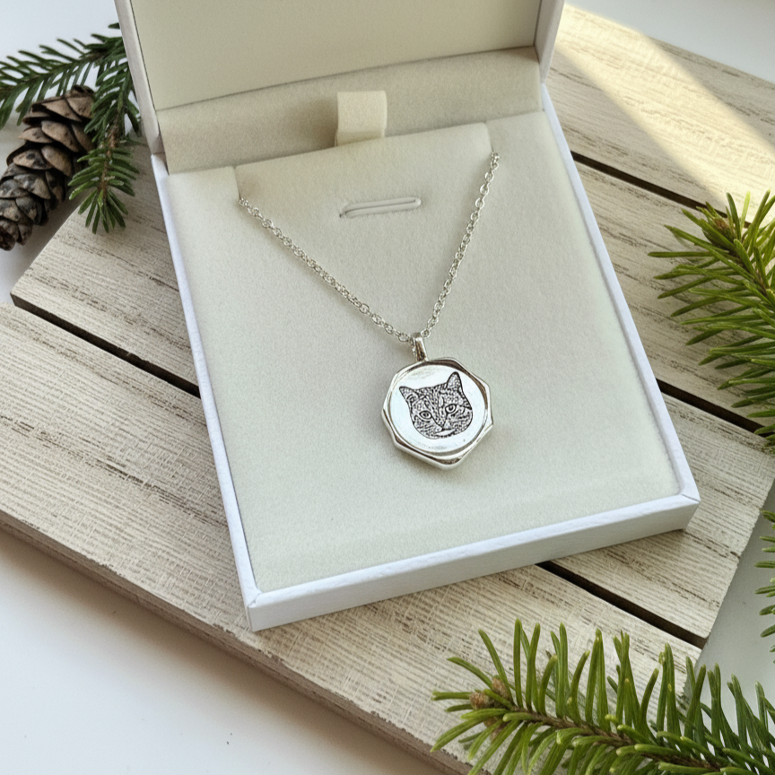 Personalized Pet Portrait Necklace – Custom Wax Seal Pendant, Memorial Keepsake for Pet Loss