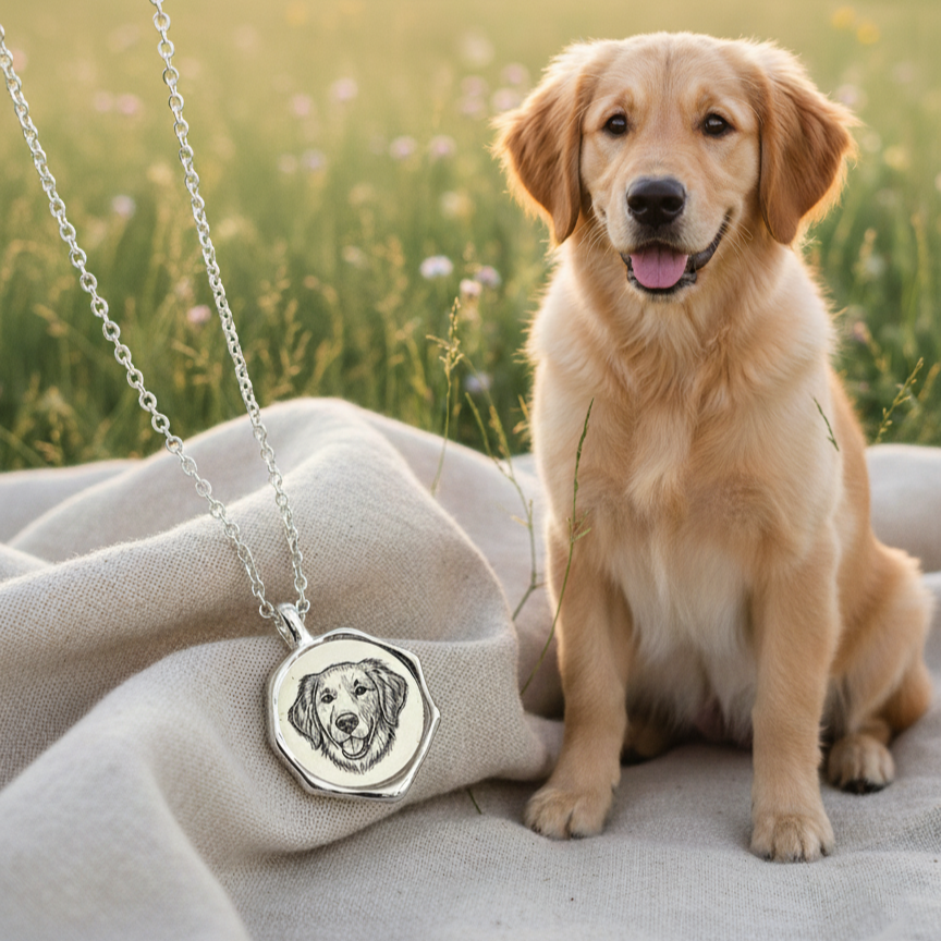 Personalized Pet Portrait Necklace – Custom Wax Seal Pendant, Memorial Keepsake for Pet Loss
