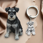 Custom Pet Portrait Keychain, Engraved Pet Memorial Keepsake