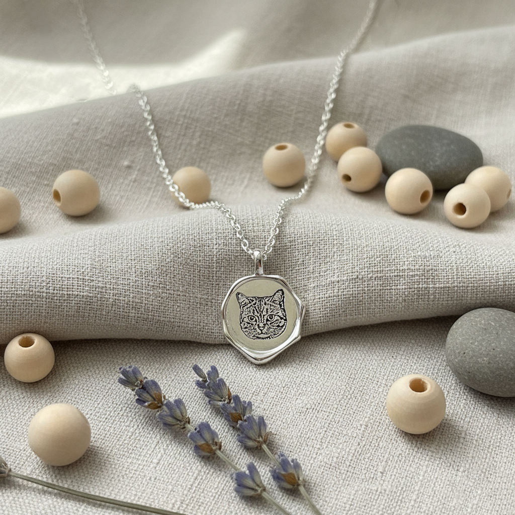 Personalized Pet Portrait Necklace – Custom Wax Seal Pendant, Memorial Keepsake for Pet Loss