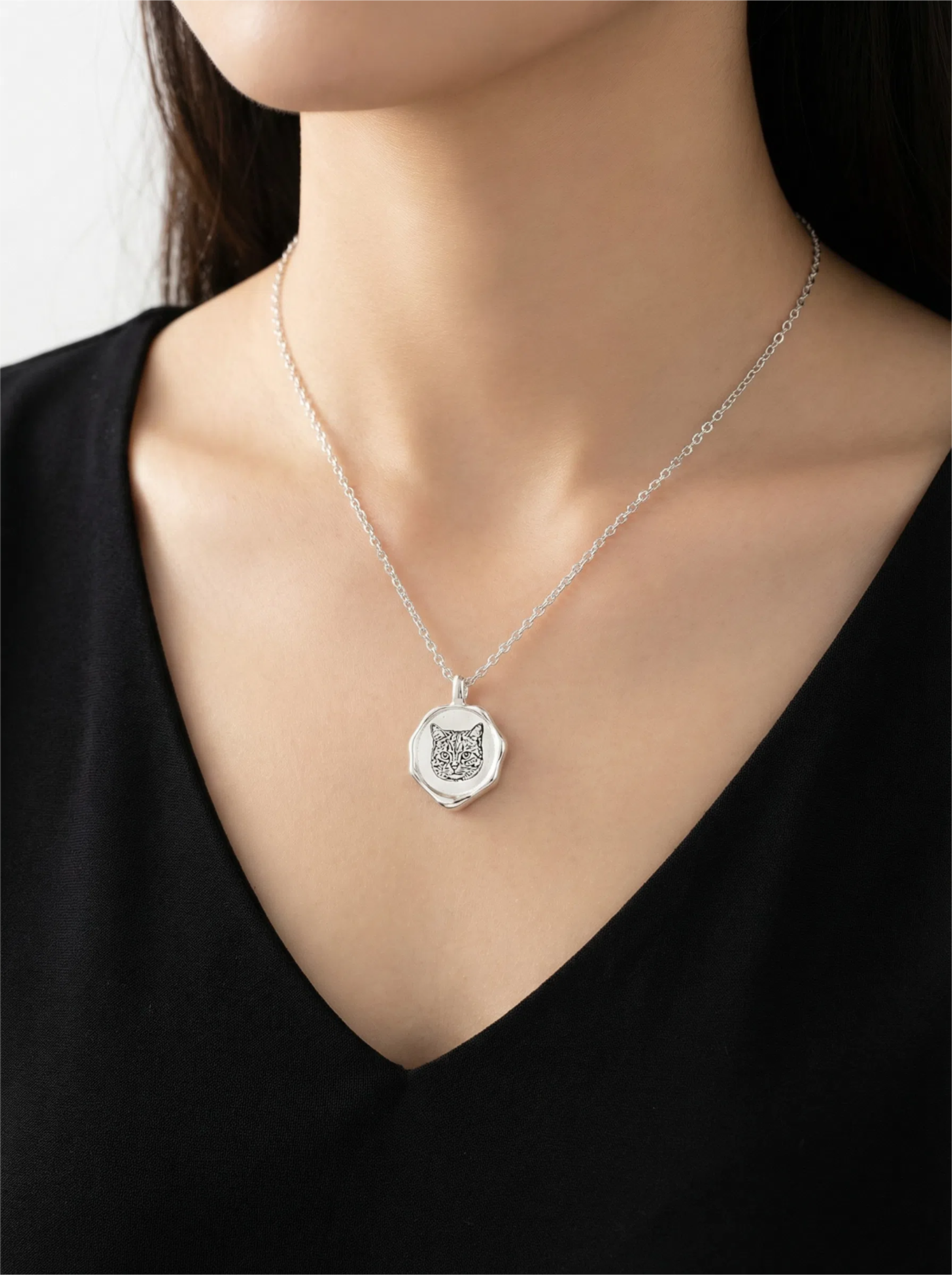 Personalized Pet Portrait Necklace – Custom Wax Seal Pendant, Memorial Keepsake for Pet Loss