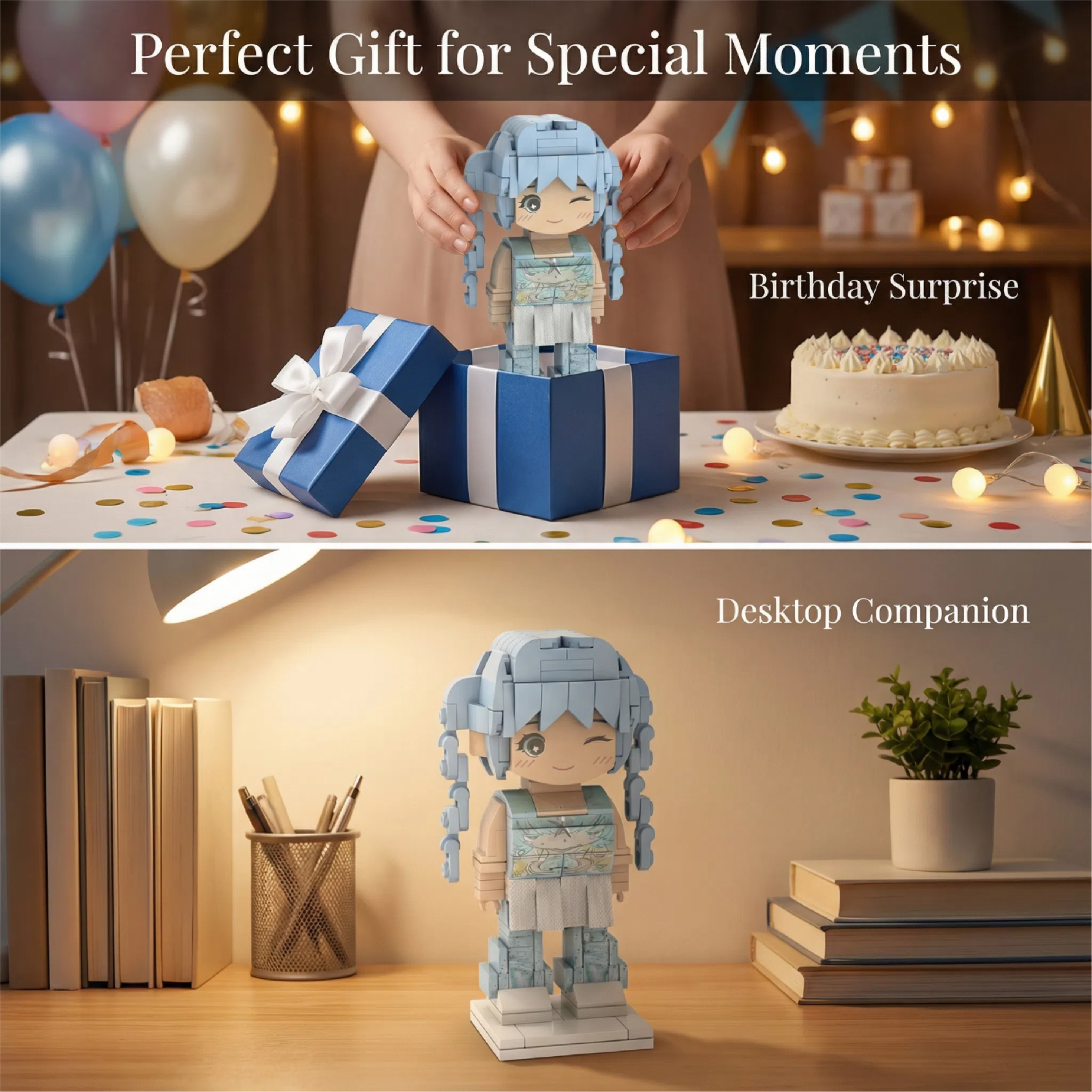 Custom Brick Couple Figurine from Photo, Personalized 3D Building Block Toy Mini Figure, Unique Wedding Anniversary Gift with Display Frame