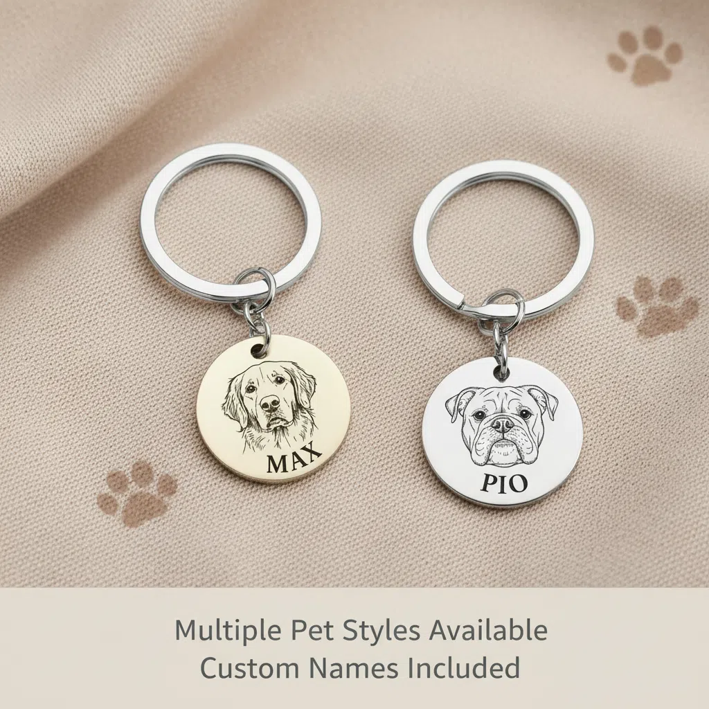 Personalized Pet Keychain – Engraved Portrait, Memorial Gift for Dog or Cat Lovers