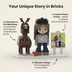 Custom Brick Dog Figurine with Photo Board – Gift for Pet Lovers & Unique Keepsake