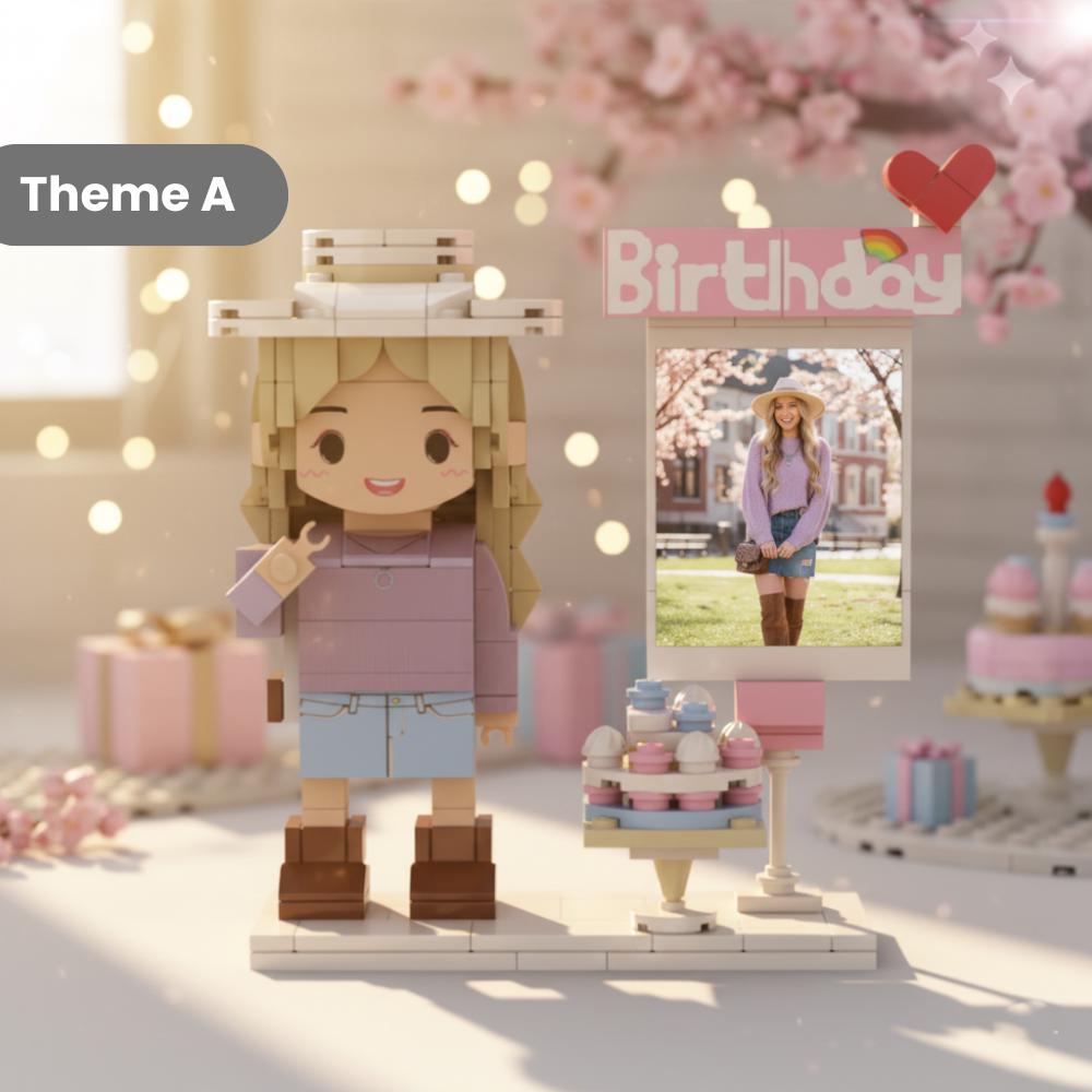 Custom Brick Figurine with Photo Display – Personalized Birthday Gift