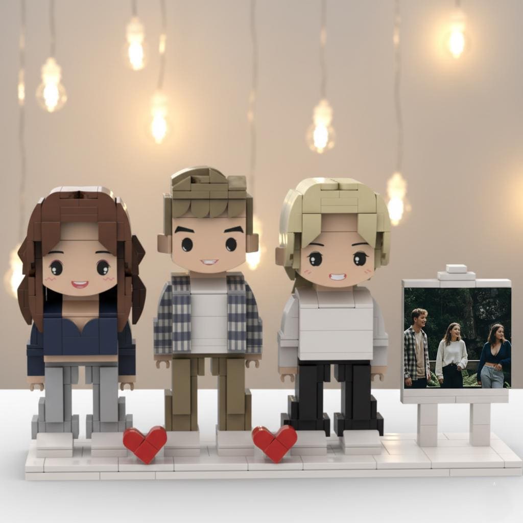 Custom Brick Family Figurines with Photo Board – Unique Keepsake Gift