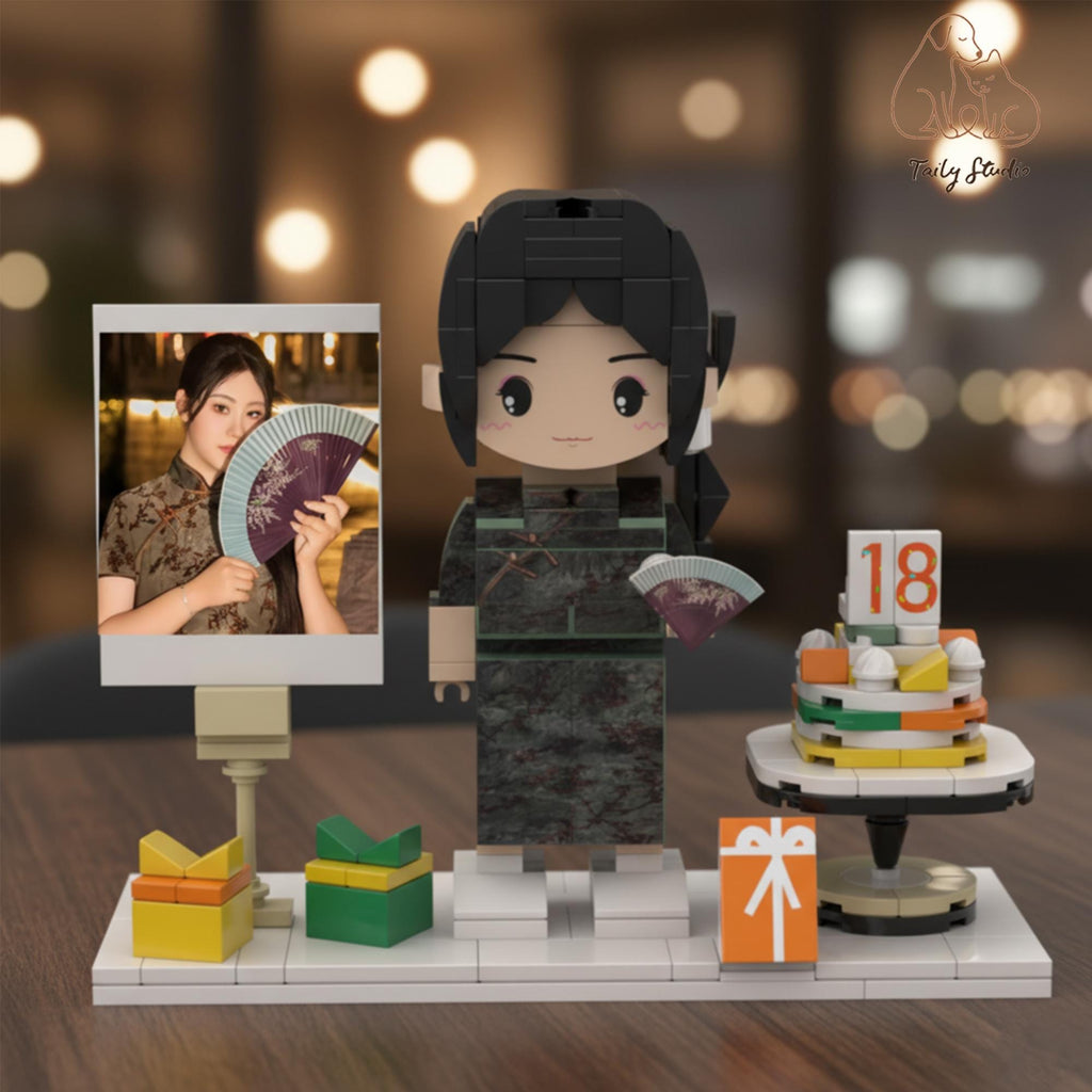 Custom Mini Brick Figurine with Photo Board – Unique Birthday gift