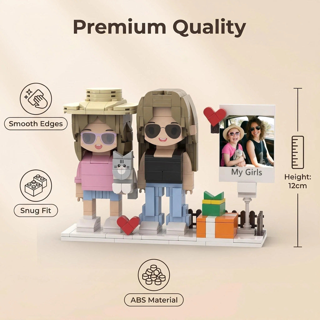 Personalized Brick Couple Figurines with Photo Display - Birthday Valentine Anniversary Gift