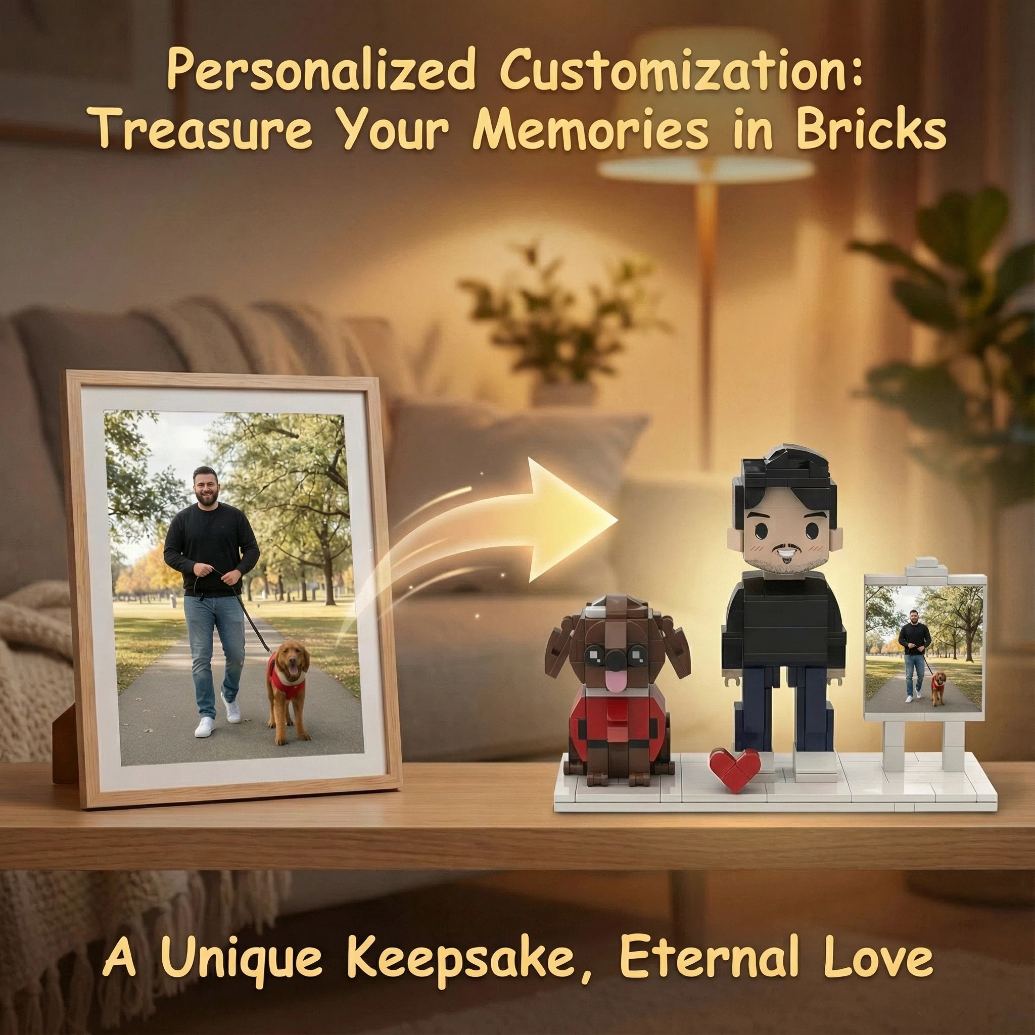 Personalized brick figure set with a photo 