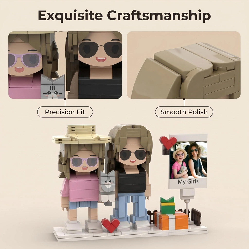 Personalized Brick Couple Figurines with Photo Display - Birthday Valentine Anniversary Gift