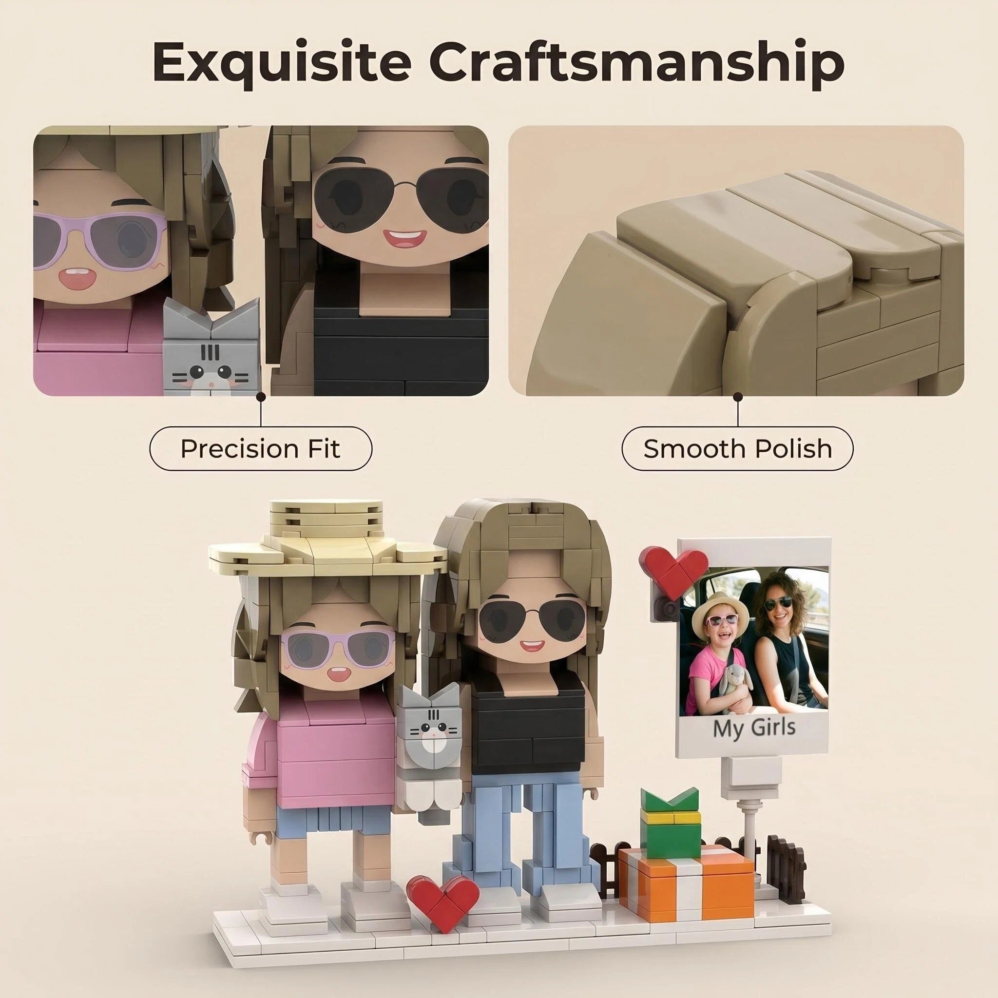 Personalized Brick Couple Figurines with Photo Display - Birthday Valentine Anniversary Gift
