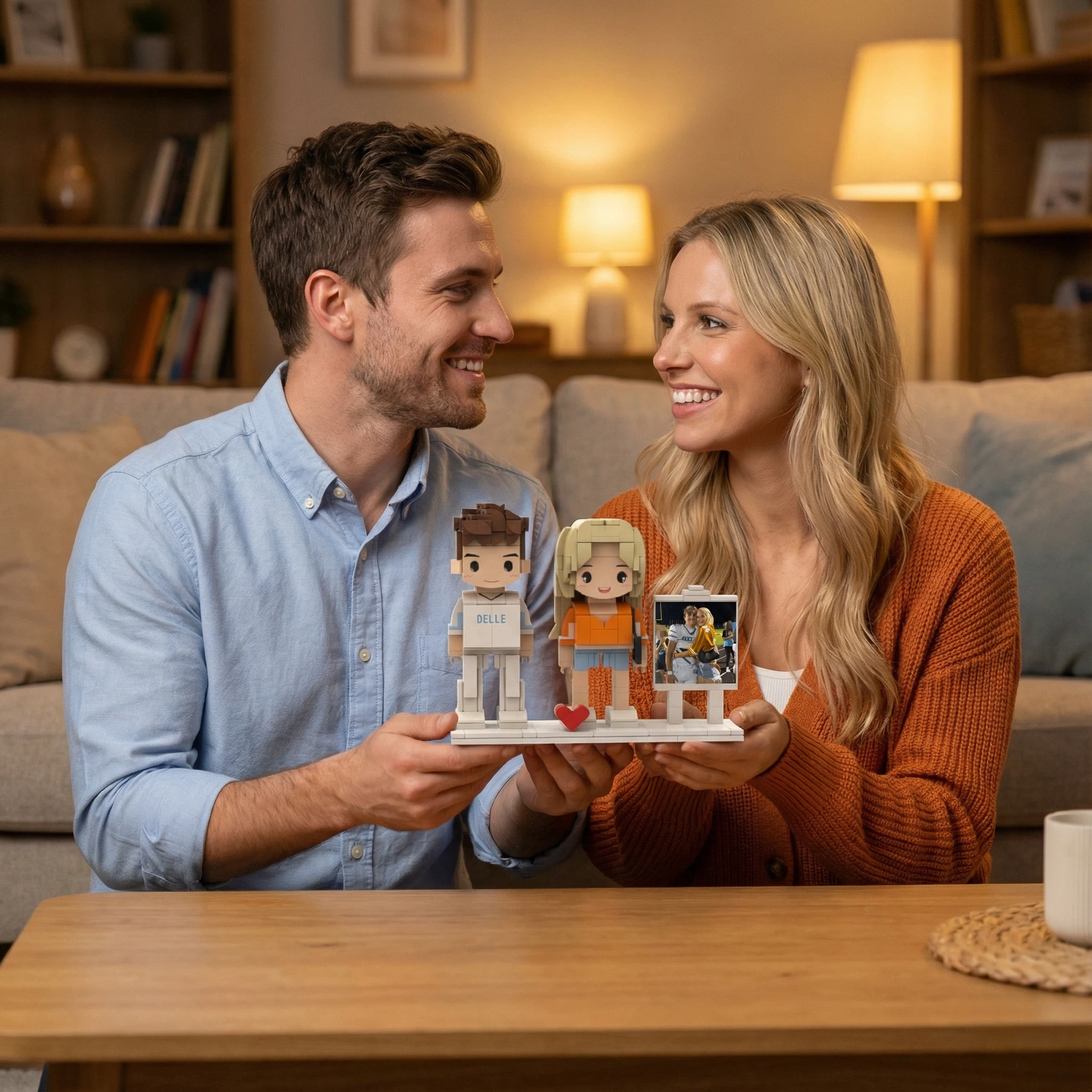 Custom Brick Couple Figurine from Photo, Personalized 3D Building Block Toy Mini Figure, Unique Wedding Anniversary Gift with Display Frame