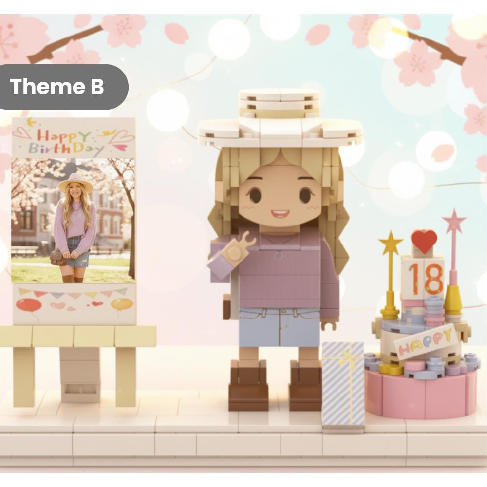 Custom Brick Figurine with Photo Display – Personalized Birthday Gift