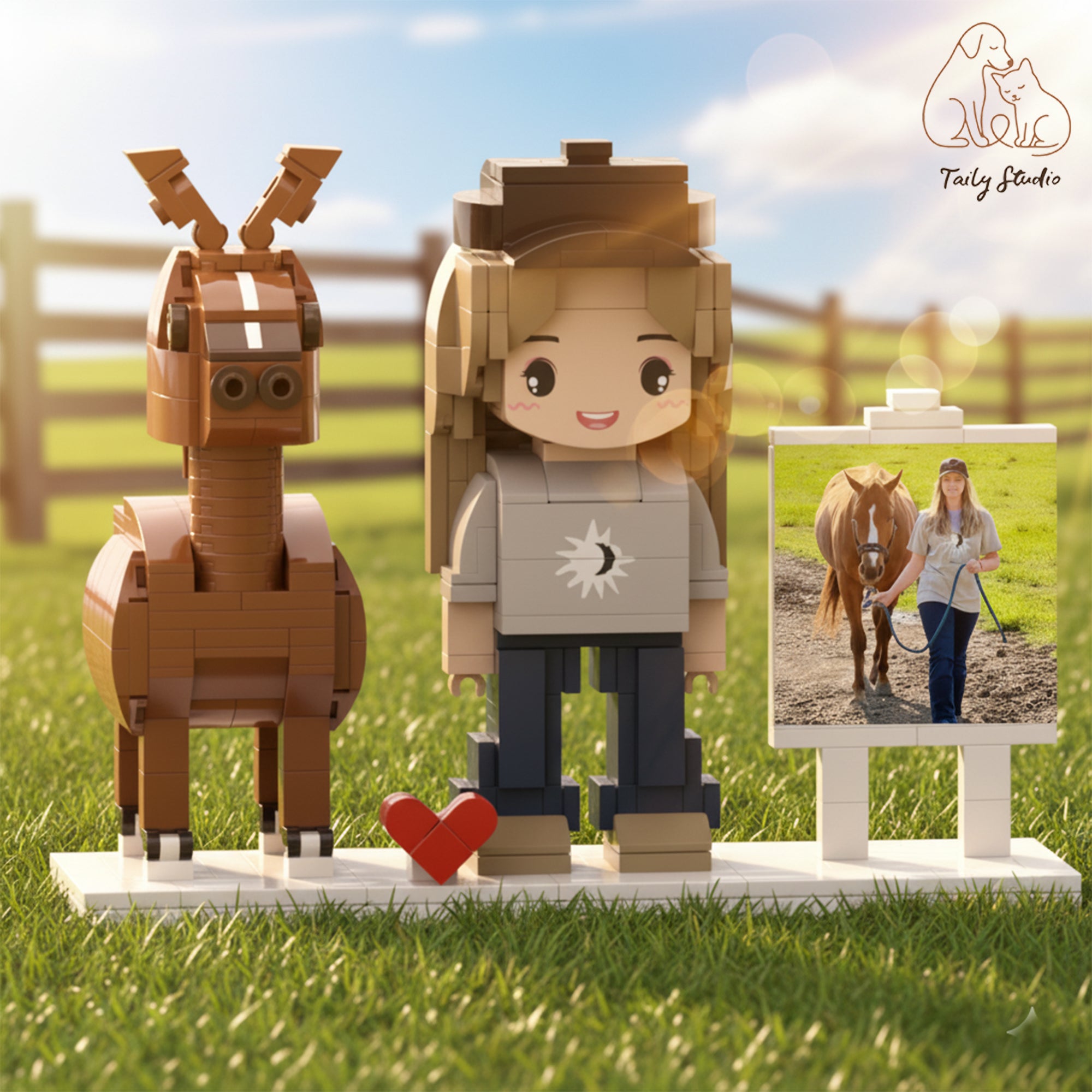 Custom Brick Dog Figurine with Photo Board – Gift for Pet Lovers & Unique Keepsake