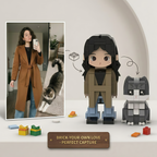 Person taking a selfie with a cat, followed by a display of  figures of the person and cat.